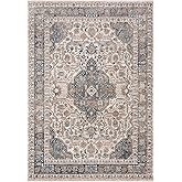 SAFAVIEH Oregon Collection Area Rug - 5'1" x 7'6", Beige & Grey, Oriental Distressed Design, Non-Shedding & Easy Care, Ideal 