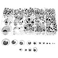 Variety Value Pack 1 Box Approx 1120 pcs 0.16 inches to 1 inch Round Plastic Self Adhesive Black Googly Wiggle Eyes Wide Assorted Sizes