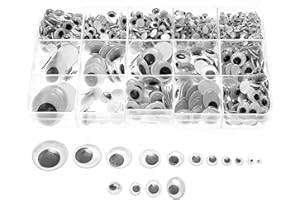 SORRENTO CRAFTS Variety Value Pack 1 Box Approx 1120 pcs 0.16 inches to 1 inch Round Plastic Self Adhesive Black Googly Wiggle Eyes Wide Assorted Sizes