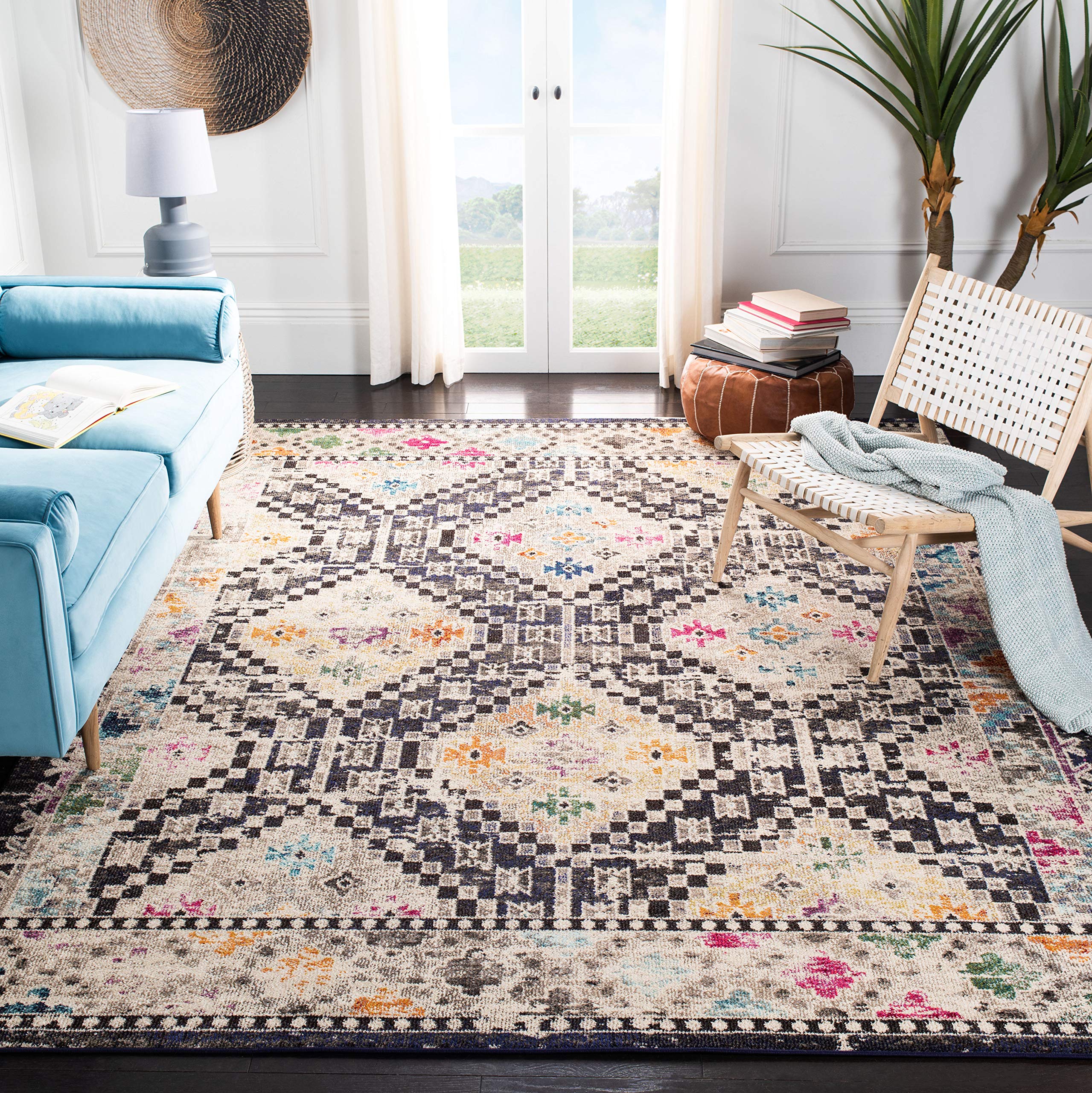 SAFAVIEH Madison Collection Area Rug - 10' x 14', Black & Yellow, Boho Diamond Distressed Design, Non-Shedding & Easy Care, Ideal for High Traffic Areas in Living Room, Bedroom (MAD418Z) Image SAFAVIEH Madison Collection Area Rug - 10' x 14', Black & Yellow, Boho Diamond Distressed Design, Non-Shedding & Easy Care, Ideal for High Traffic Areas in Living Room, Bedroom (MAD418Z) Image