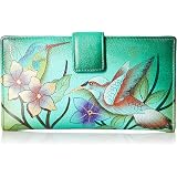 Anna By Anuschka Hand-Painted Leather Wallet On A String - Rose Blue Artwork Bi-Fold Organizer