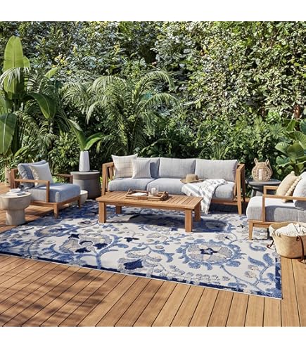 SAFAVIEH Cabana Collection - Alfombra Cuadrada De 3 Pies, Diseño Floral, No Desprende Pelusa Y De Fácil Cuidado, Para Interiores Y Exteriores, Lavable Y Ideal Para Patio, Patio Trasero, Vestíbulo