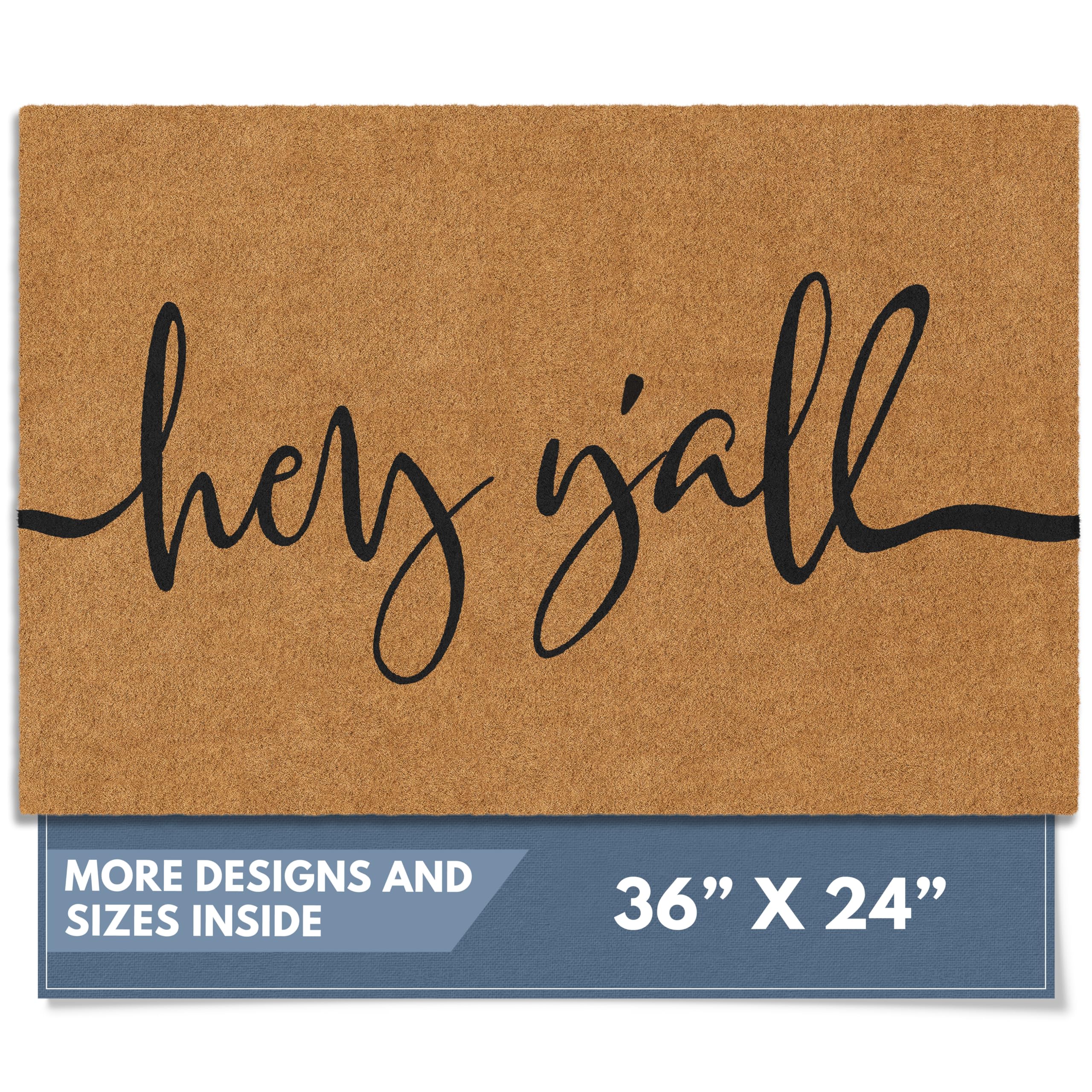 Barnyard Designs Natural Coco Coir Heavy Duty Backing Doormat - Large Cute Non-Slip Front Door Welcome Mat for Outside Entrance or Porch Entry, Brown (24x36, Y'all) Image