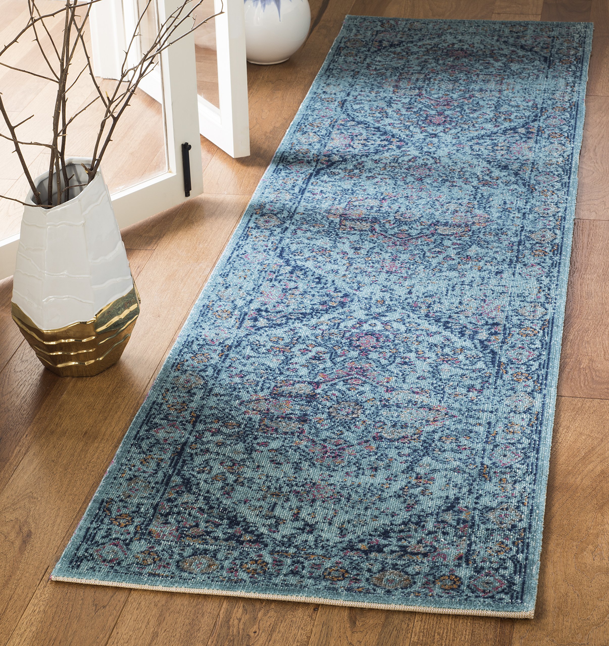 Safavieh Vintage Inspired Indoor Woven Runner Area Rug, Artisan Collection, ATN330, in Light Blue, 66 X 244 cm for Living Room, Bedroom or Any Indoor Space