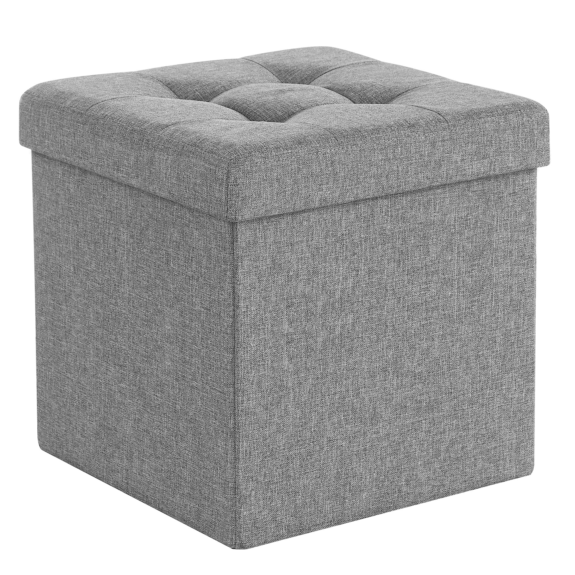 SONGMICS MAZIE Collection - Storage Ottoman Cube, 38 cm Folding Foot Rest Stool, Small Ottoman with Storage, Easy Assembly, for Living Room, Bedroom, Dorm, Light Grey LSF82GYX