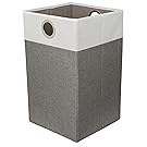 BirdRock Home Folding Cloth Laundry Hamper with Handles | Dirty Clothes Sorter | Easy Storage | Collapsible | Grey and White