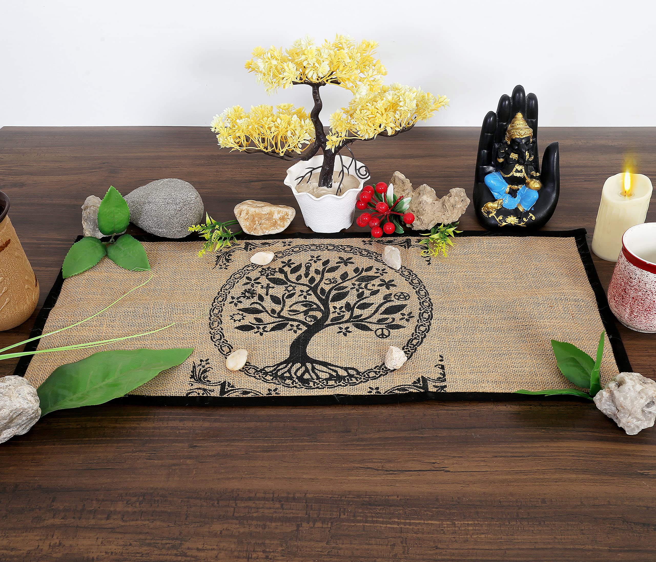 Indian Consigners Altar Cloth - Witchcraft Supplies, Wiccan Altar Tools, Tarot Spread - Witch Pagan Decor, Witchy Gifts - Celtic Tree Of Life - Organic Burlap with Fabric Backing - 24