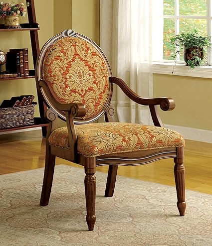 Amazon Com Furniture Of America Gwyneth Victorian Style Padded Fabric Arm Chair Antique Oak Finish Furniture Decor