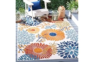 SAFAVIEH Washable Rug Outdoor Cabana Collection - 4' x 6', Cream & Red, Non-Shedding & Easy to Clean, Ideal for Patio, Backyard, Mudroom (CBN832A)