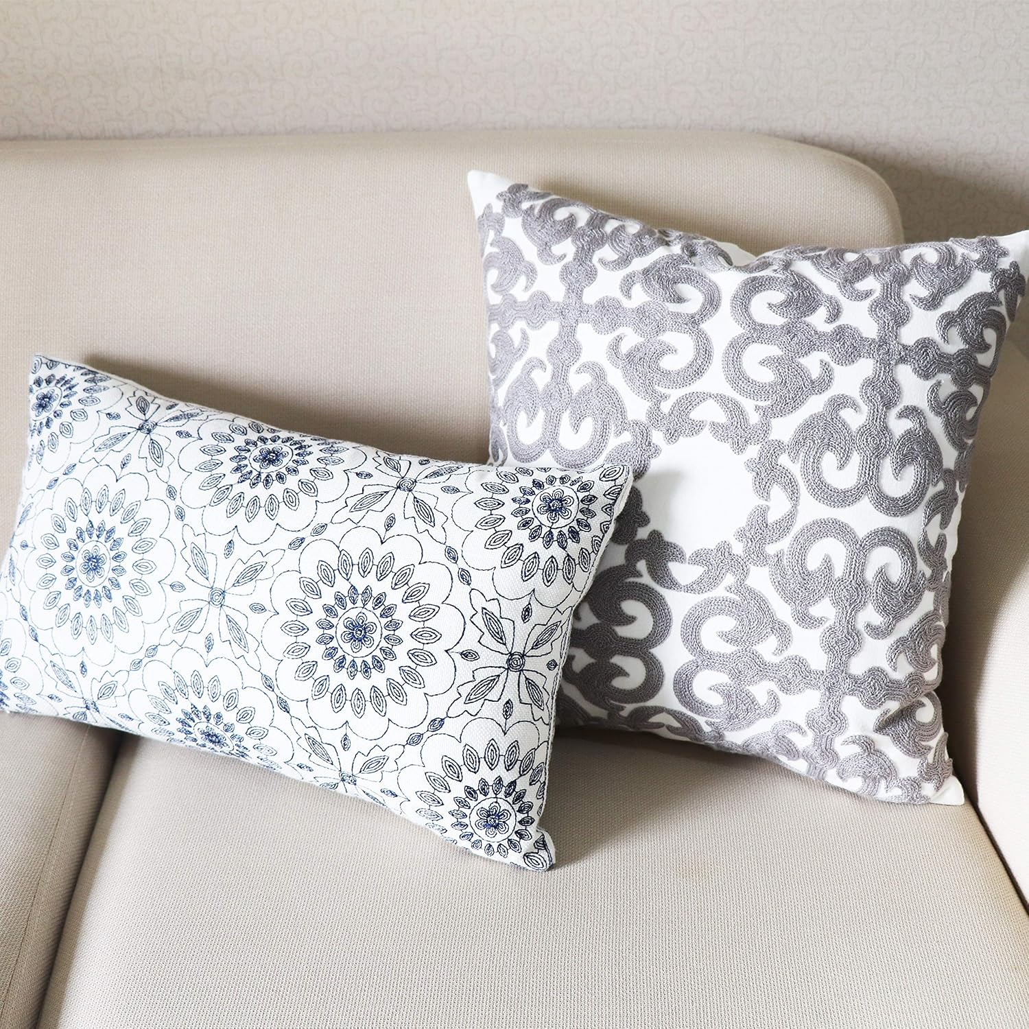 SLOW COW Cotton Embroidery Decorative Throw Pillow Cover Grey Cushion Cover 18x18 Inches, 1PC: Home & Kitchen