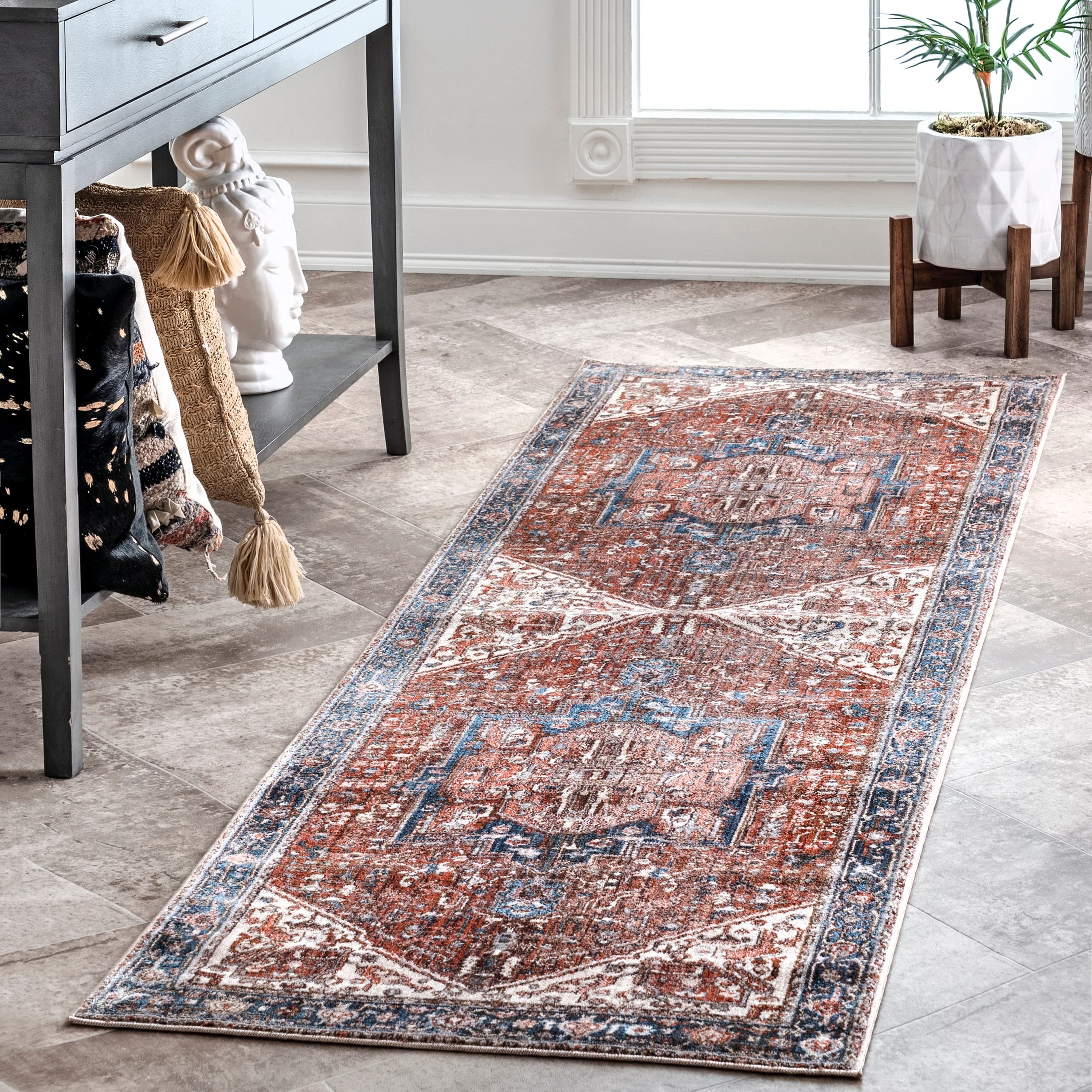 Photo 1 of nuLOOM Harriet Vintage Medallion Fringe Area Rug - 2x10 Runner Rug Traditional Blue/Multicolor Rugs for Living Room Bedroom Dining Room Entryway Hallway Kitchen