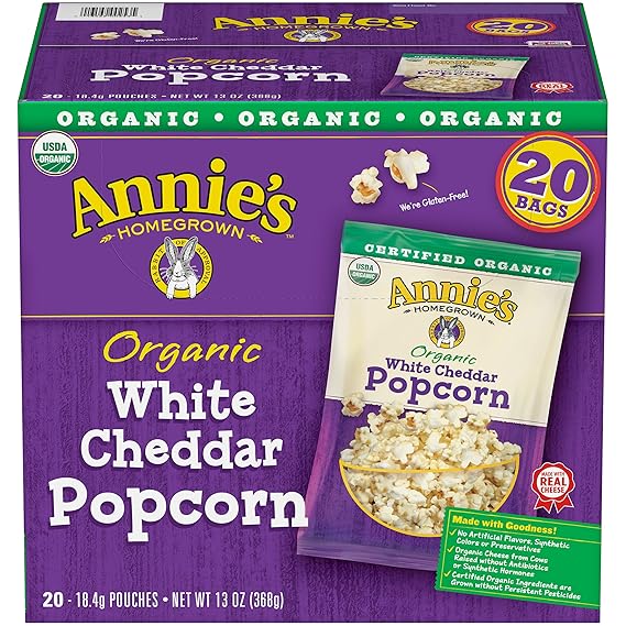 Amazon Com Annie S Organic White Cheddar Popcorn 20 0 65 Oz Bags