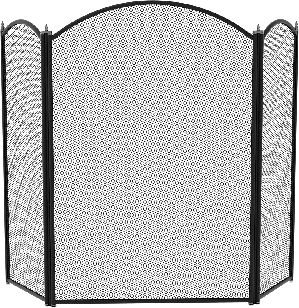 Fire Vida Selby 3 Panel Fire Screen Guard Black Cast Iron 64x85 cm
