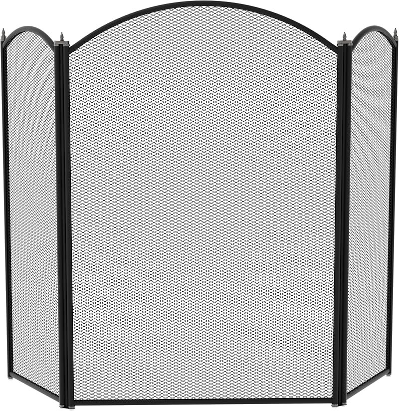 Fire Vida Selby 3 Panel Fire Screen Guard Black Cast Iron 64x85 cm