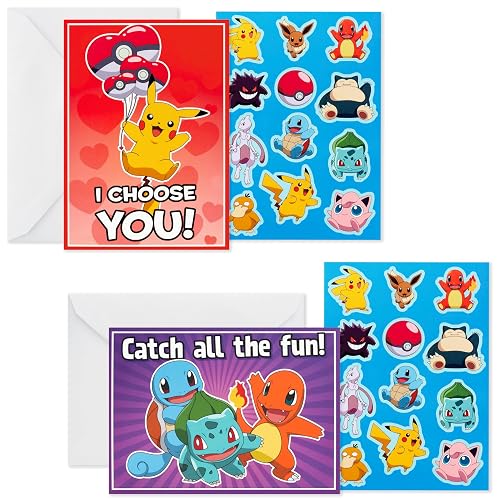 Hallmark Kids Pokémon Valentines Day Cards and Stickers Assortment (24 Cards with Envelopes)