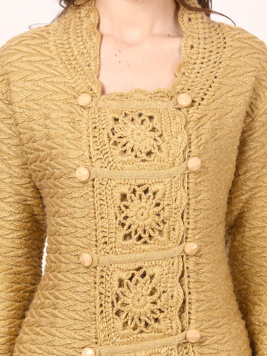 saadgi women's knitted woollen warm crochet work cardigan