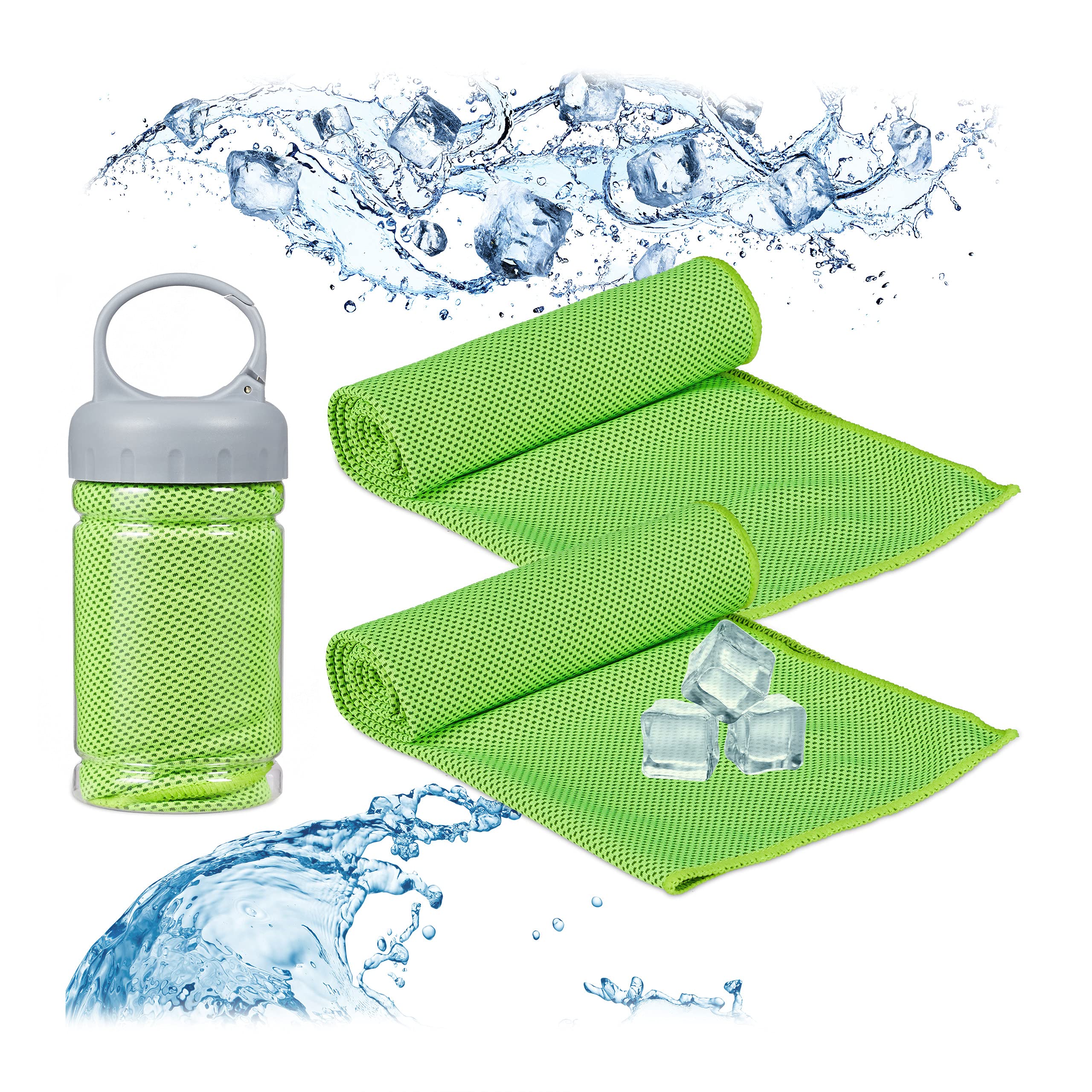 Relaxdays Cooling Towel Set, Pack Of 2, Microfibre, Cloth Fresheners, Neck, Sports & Fitness, 90x30 cm, Green