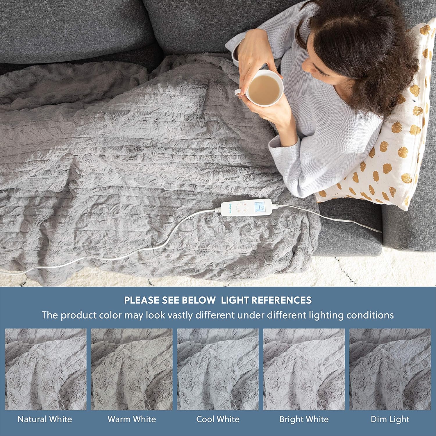 Bedsure Heated Blanket Throw Electric - with 6 Heat Setting Low Voltage, Fast - Heating Blanket 1/2/3/4 H Timer Auto - Off, Fuzzy Super Soft Flannel Fleece Throw Blanket, 50 x 60 inch Grey: Kitchen & Dining