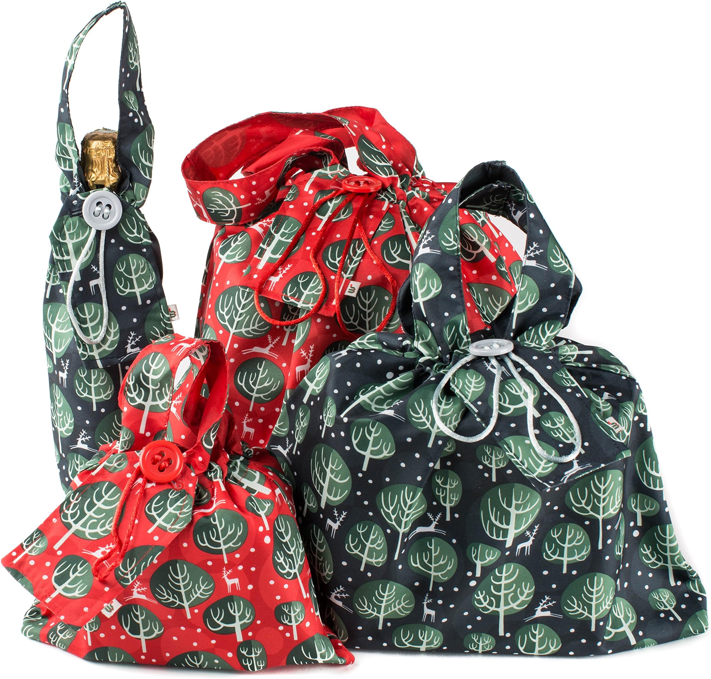 Re-Usable Fabric Gift Bags - Small, Medium & Large Gift Bag Plus Bottle Bag