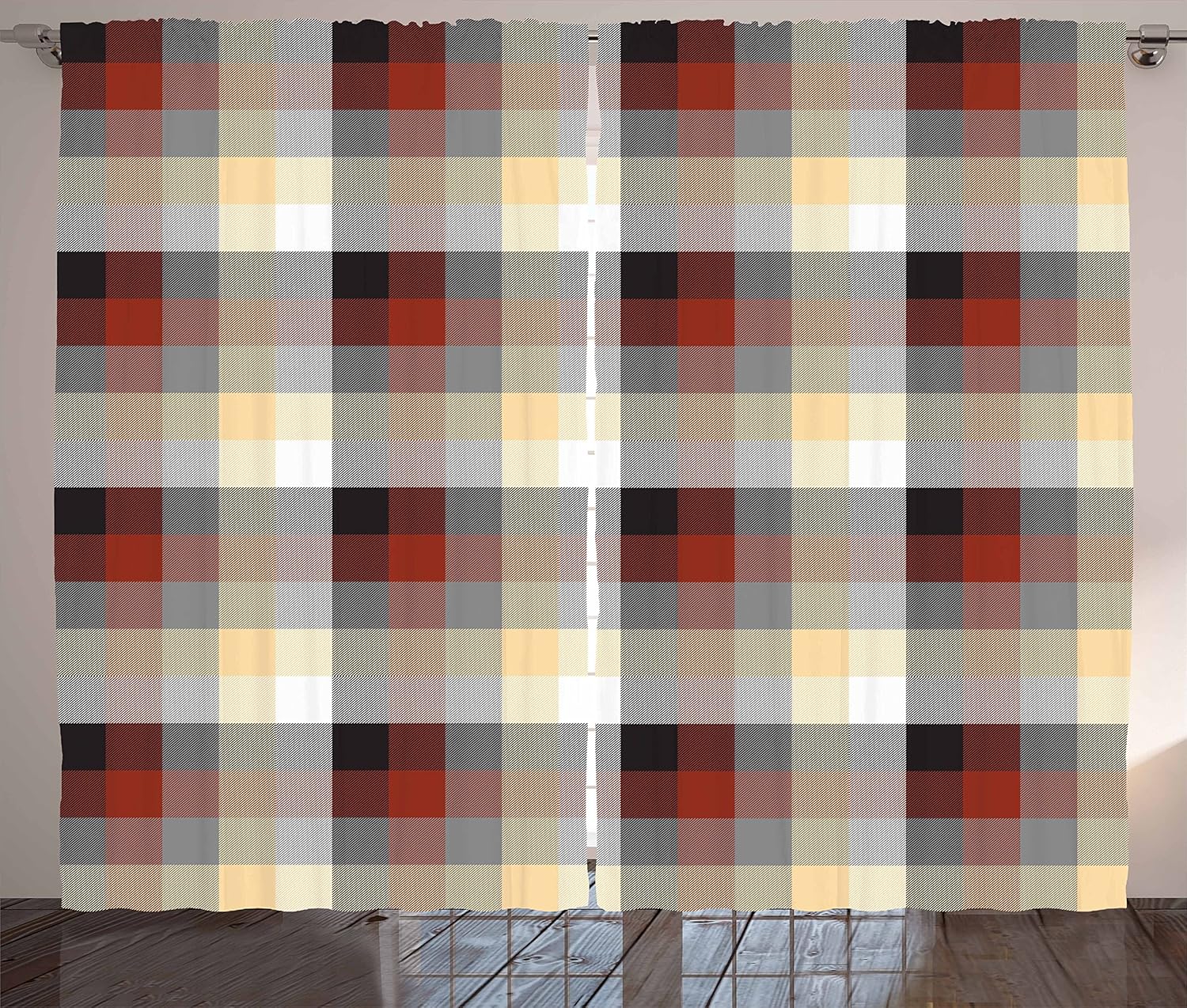 Amazon Com Ambesonne Plaid Curtains Checkered Squares Pattern