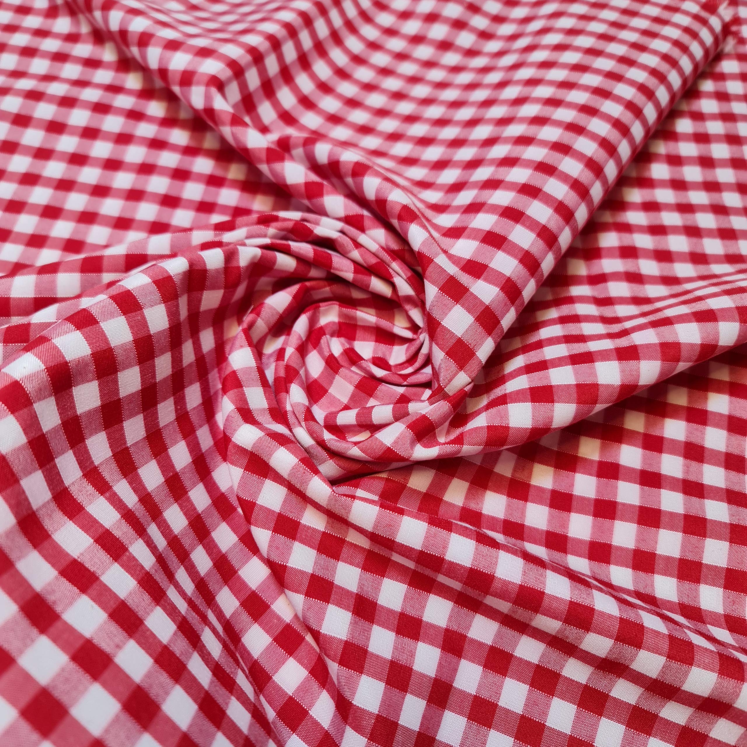 Polycotton Fabric 1/4" Gingham Check Material Dress Craft Uniform Checked 112cm (15+ Colours Available in Various Lengths) (RED, 2 METER)