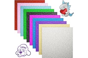 Likcut Feuilles de vinyle permanentes à paillettes – 10 couleurs 30,5 x 30,5 cm – Feuilles de vinyle adhésives compatibles av