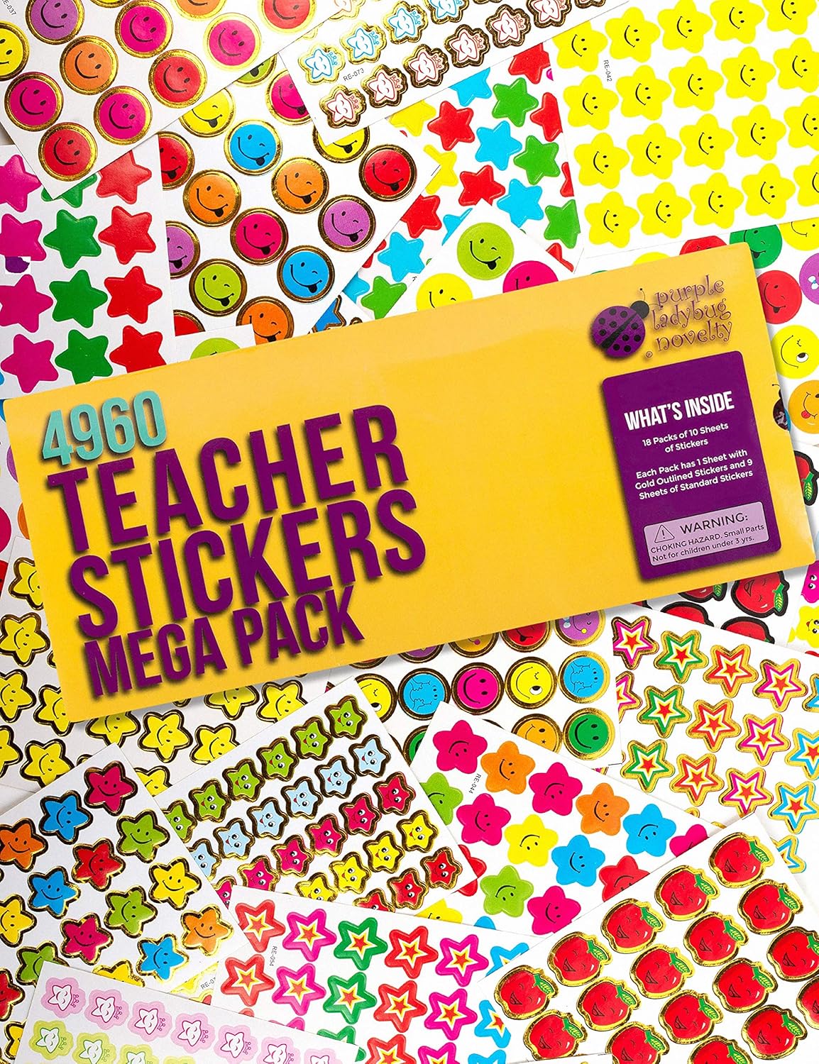 Purple Ladybug Teacher Stickers For Kids Mega Value Pack! 4960 Reward Stickers for Teachers & Incentive Stickers Sheets in Bulk for Classroom & School Use - with Star Stickers & Other styles Stickers! : Office Products