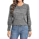 AxByCzD Womens Puff Long Sleeve Tops Scoop Neck Button Trim Trendy Dressy Casual Shirts Blouses