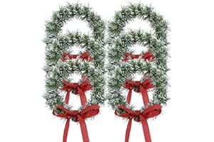 COLMOXY 6 Pack Christmas Wreath 9.5" with Silk Red Classic Bow Wreath Crafts for Door Decoration Pine Indoor Outdoor Decoration Home Window Holiday