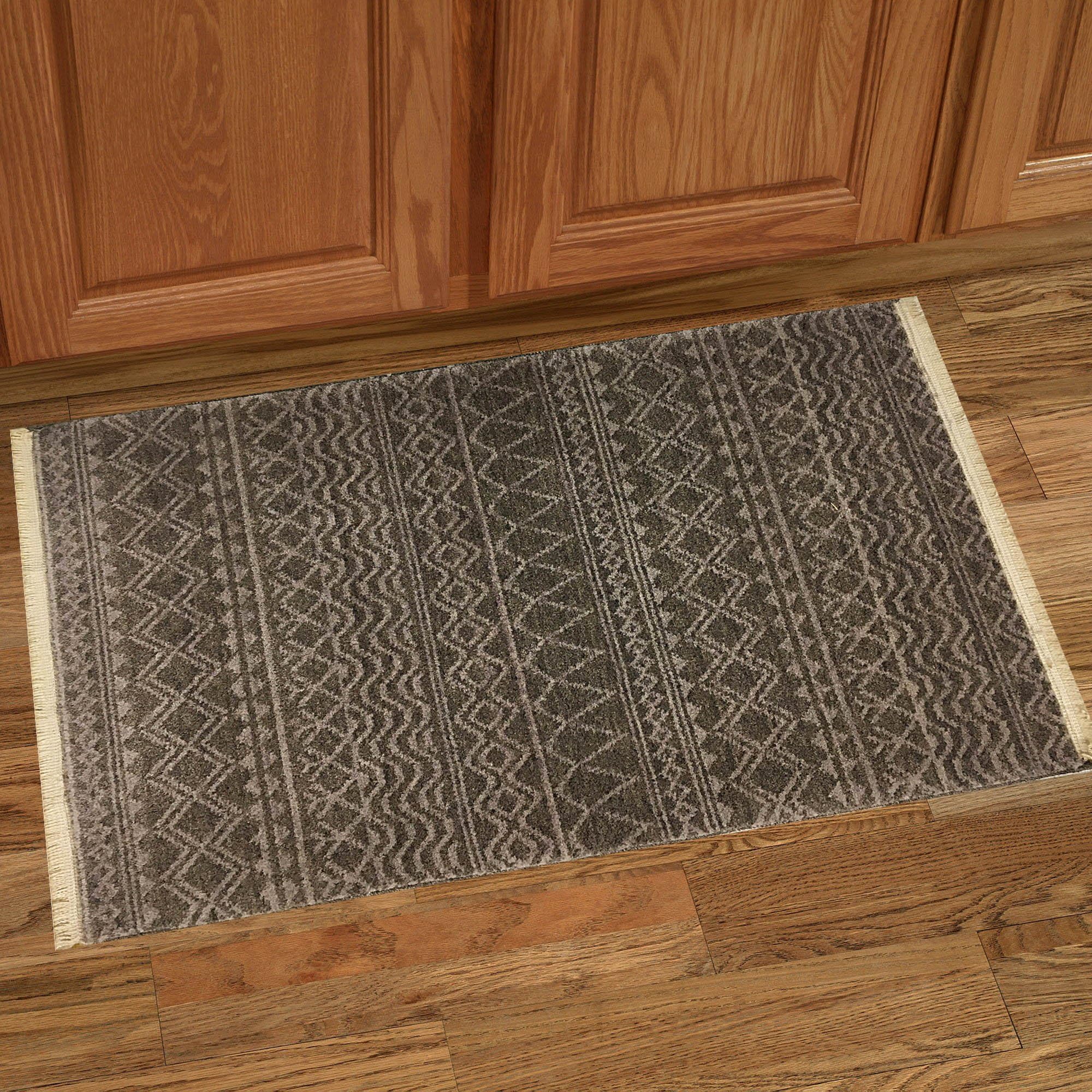 Benissimo Soft Natural Dyed Turkish Wool Area Rug Ayasofya Collection, Transitional Design Mat For Kitchen And Entree Door, Long Piles, Soft Touches Area Rug 2X3 Ashen