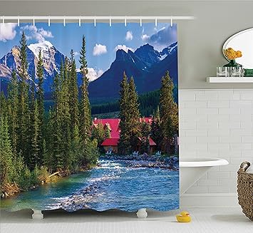 Amazon Com Ambesonne Lake House Decor Shower Curtain Set