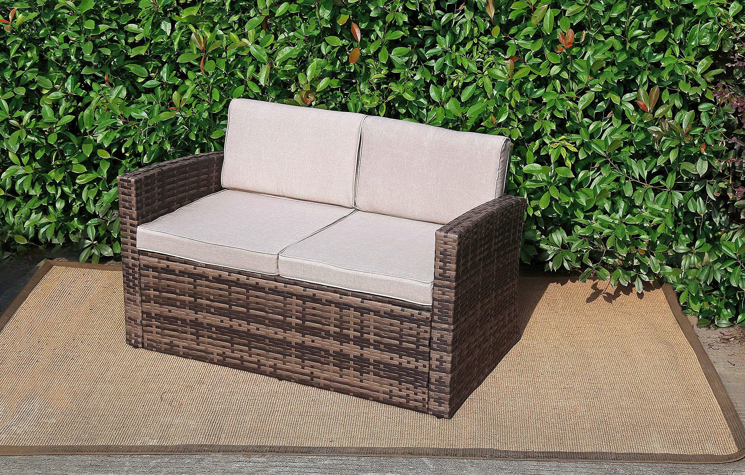 Baner Garden A102 Outdoor 1Piece Two Seater Rattan Pool Patio Garden Sofa with Cushions, Mixed Gray, Dark Gray/Light Gray
