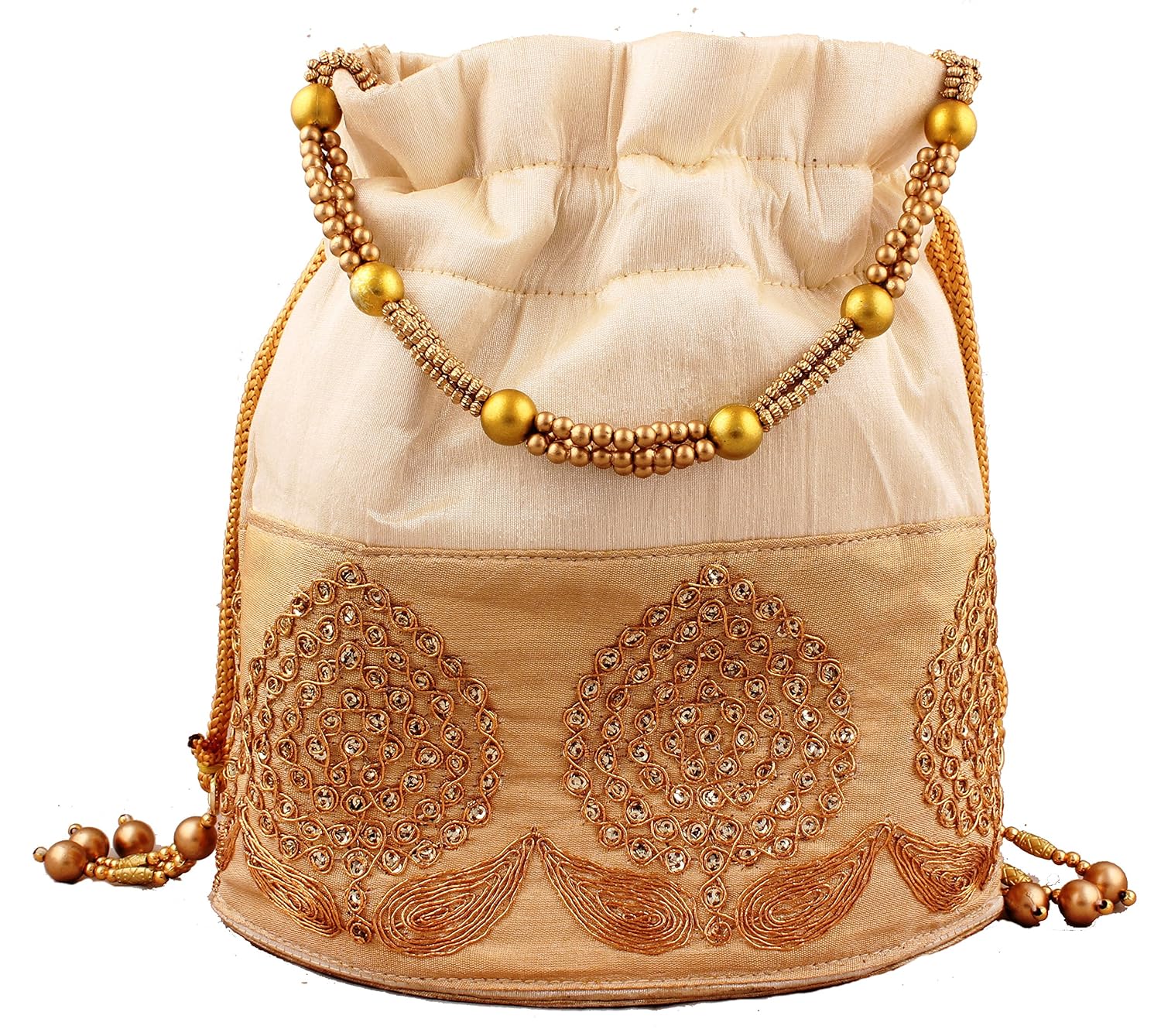 unknown women's potli pouch( off white , golden,bp0004)