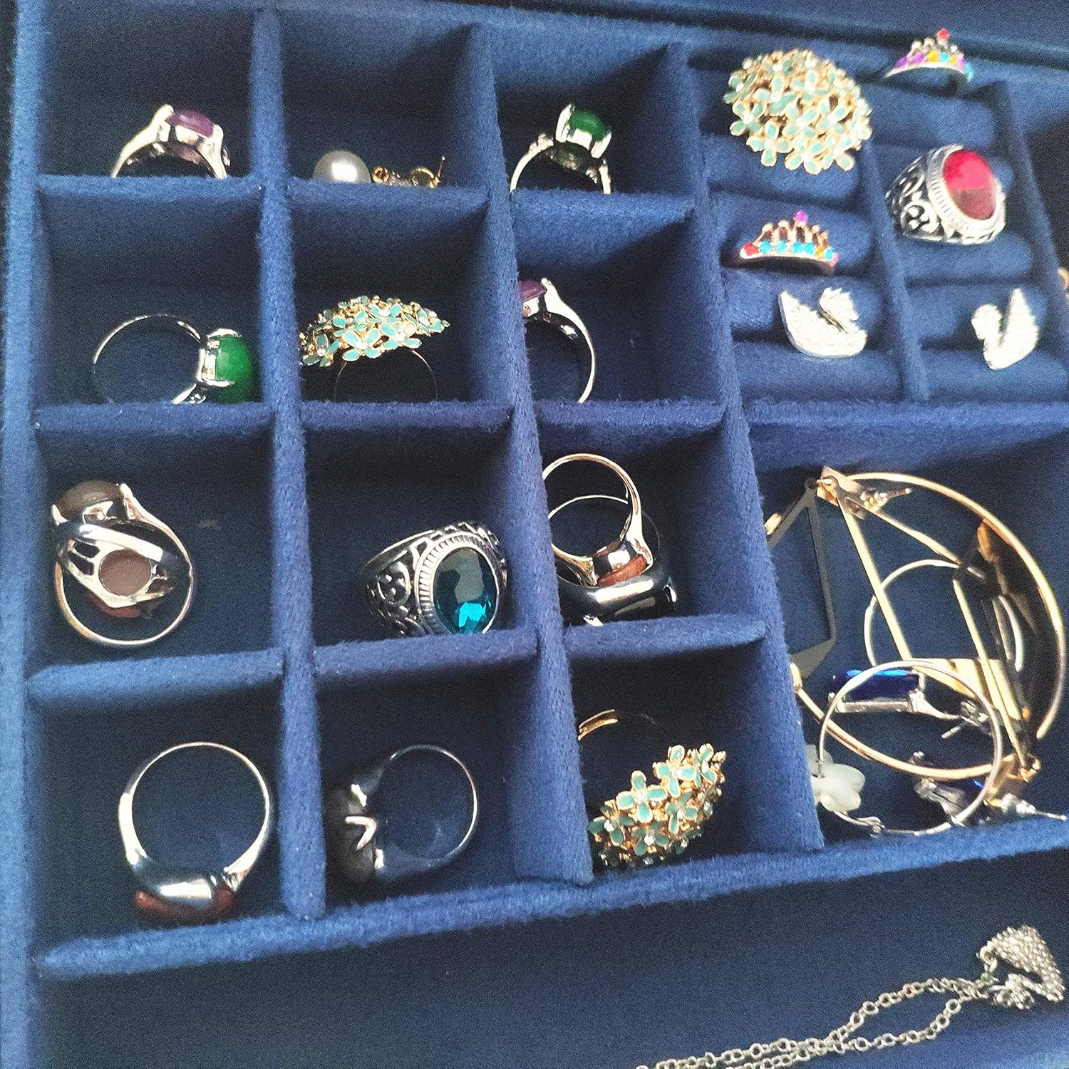 PENGKE 2 Layer Jewelry Box for Women 36 grid necklace or jewelry holder organizer with lock,Blue Pack of 1: Home Improvement