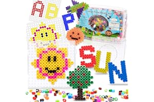 SHINSHIN CREATION Fuse Beads kit of 1500 Large 10MM Melty Beads Perfect for Ages 4-7 with 48 Patterns and pegboard Arts and Crafts for Girls and Boys