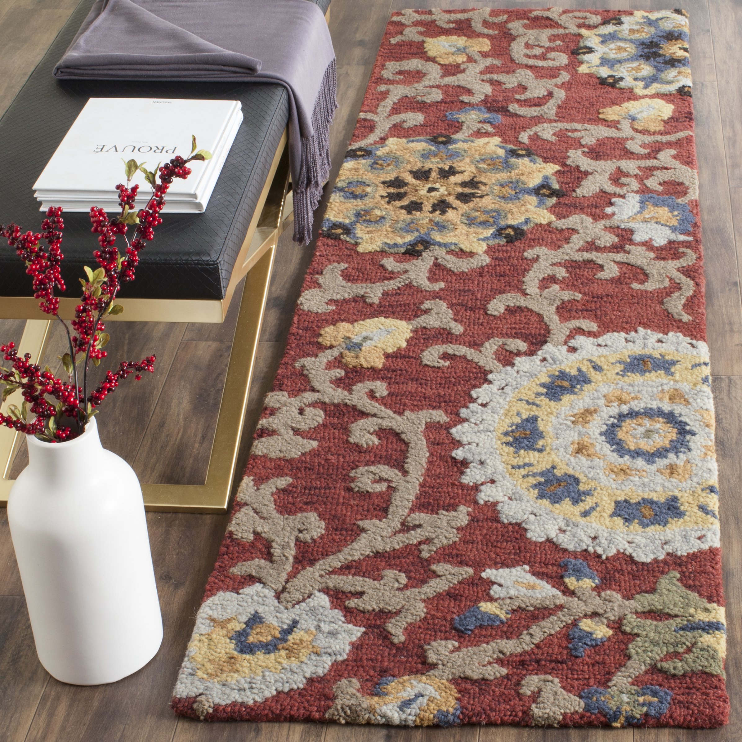 SAFAVIEH Blossom Collection Runner Rug – 2’3″ x 14′, Red & Multi, Handmade Wool, Ideal for High Traffic Areas in Living Room, Bedroom (BLM401C)