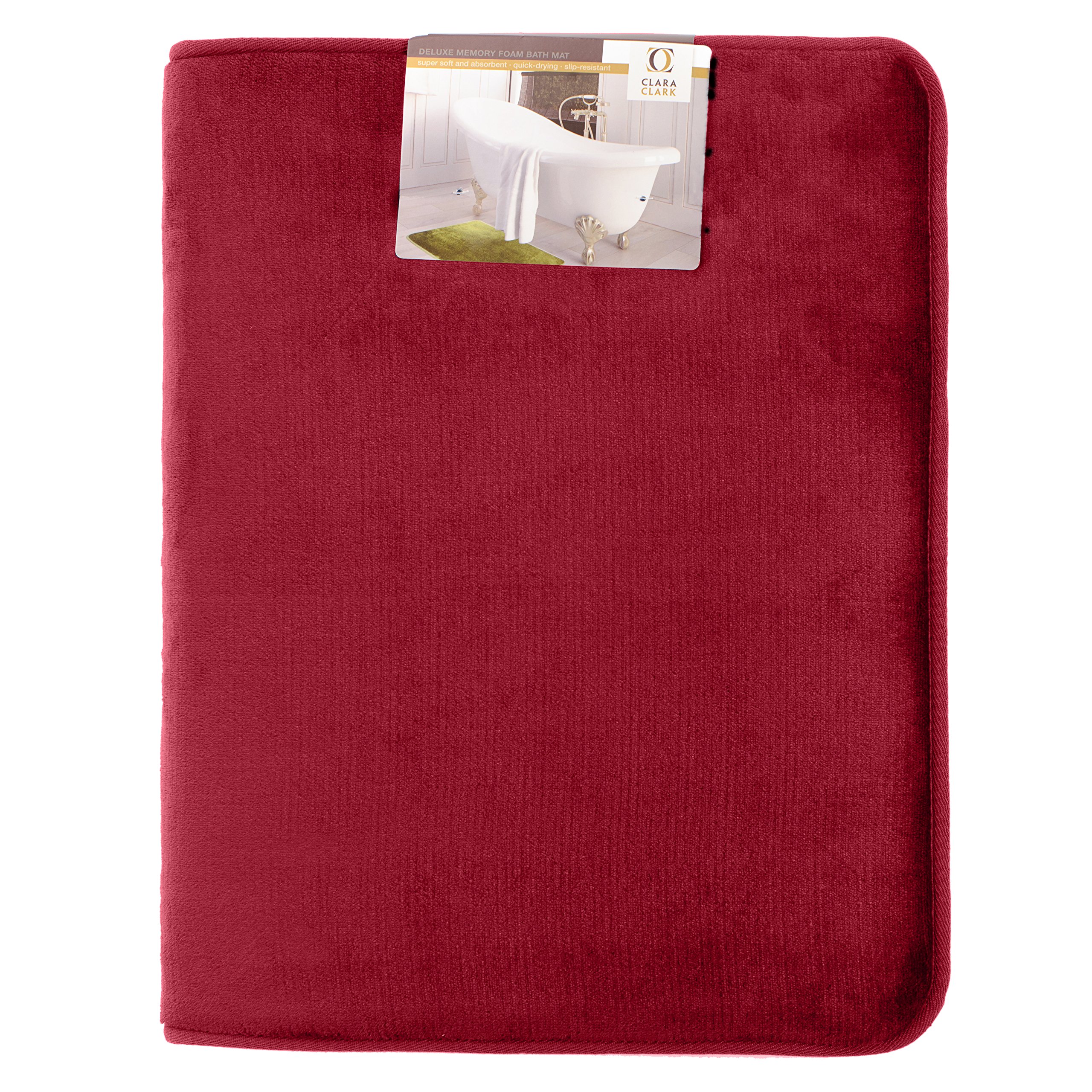 Clara Clark Bath Mat – Memory Foam Bath Mat - Soft Bathroom Rug - Non Slip and Super Absorbent - Fast Drying Machine Washable Bath Mat - Red - Large Size 20” x 32”