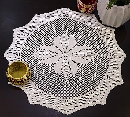 The Home Talk Set of 12 pcs Lace Placemat, Best for Dining Table/Bedside Table, Center Table, 14 inch Round- Cream