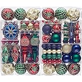 Valery Madelyn Christmas Tree Ornaments, 155ct Red Green Blue and Gold Shatterproof Christmas Tree Decorations, Elegant Hanging Ball Ornaments Bulk for Xmas Holiday Wedding Party Decor