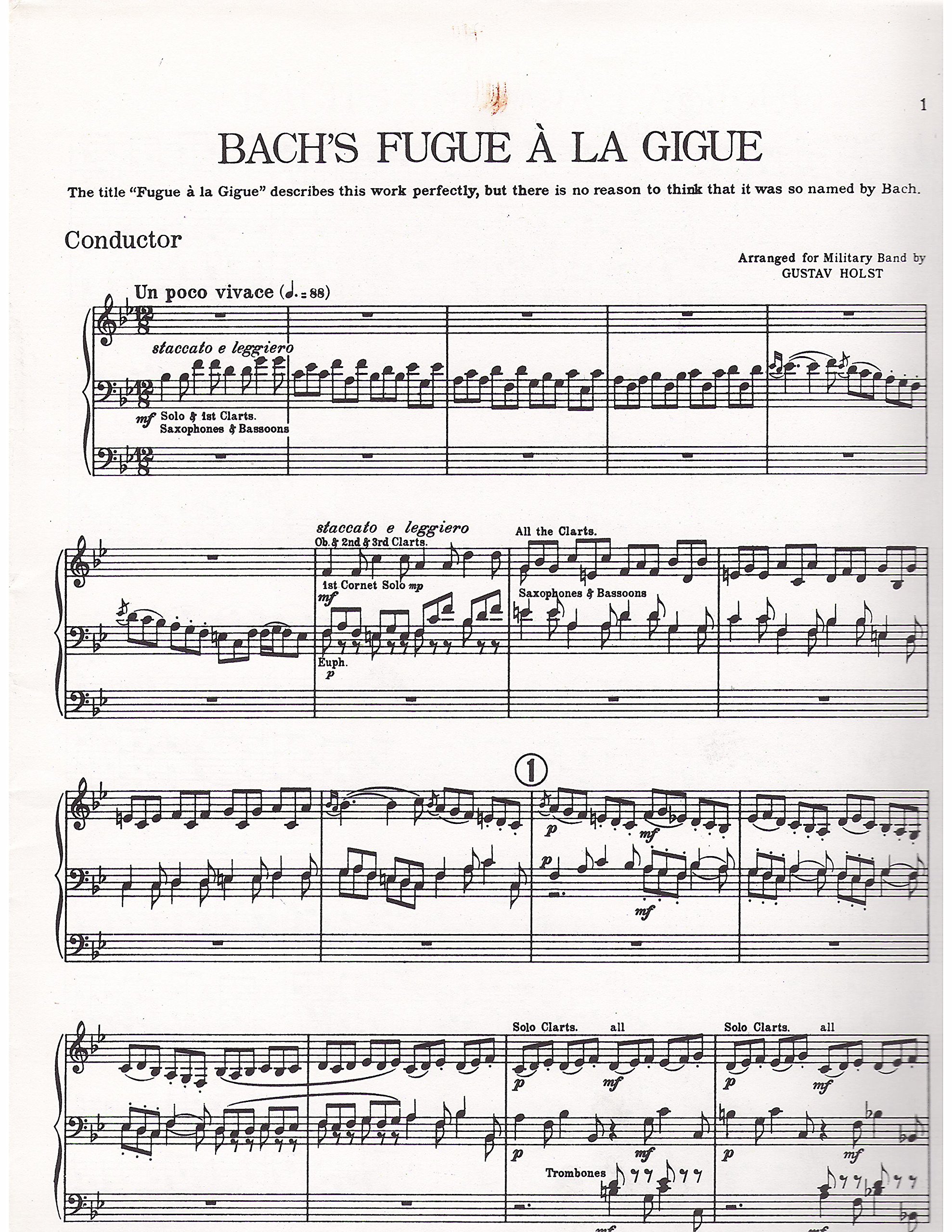 Fugue A La Gigue Symphonic Band Arrangement J S Bach Gustav Holst Amazon Com Books