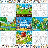 Reusable Sticker Activity Pad, 5 Large Size Scenes, 5 Coloring Pages & 270 Reusable Stickers, Statistic Sticker Pad for Preschool, Kids