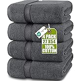 Utopia Towels 4 Pack Premium Bath Towels Set, 27 by 54 Inches, 100% Ring Spun Cotton 600GSM, Lightweight and Highly Absorbent Quick Drying Towels, Perfect for Daily Use, Grey