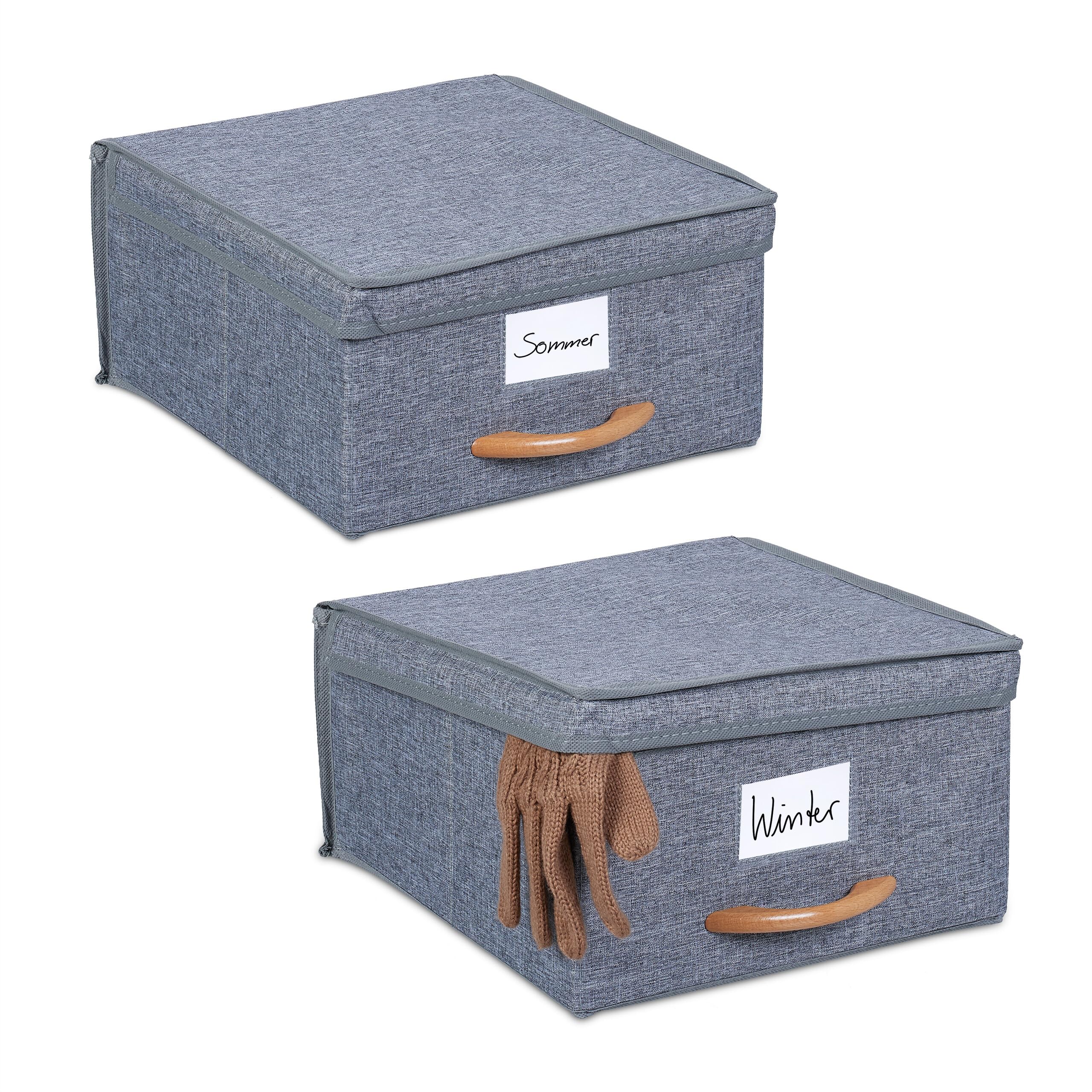 Relaxdays Storage Box Set of 2, 12 l each, Foldable Fabric Organiser with Lid, Basket, Handle, 16 x 30 x 32.5 cm, Grey, Polyester
