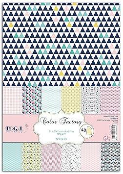 Unbekannt Toga ppk011 Geometrische Pastell 48 Stück aufgedruckten Blätter Papier Mehrfarbig 21 x 29,7 x 0,1 cm