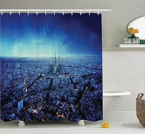 Bath Europe Paris Rome Shower Curtain Hooks Landmark France Eiffel