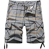 NOVOCCT Cargo Short for Men Relaxed Fit Plaid Outdoor Hiking Work Stretch Cotton Casual Shorts with Multi-Pocket