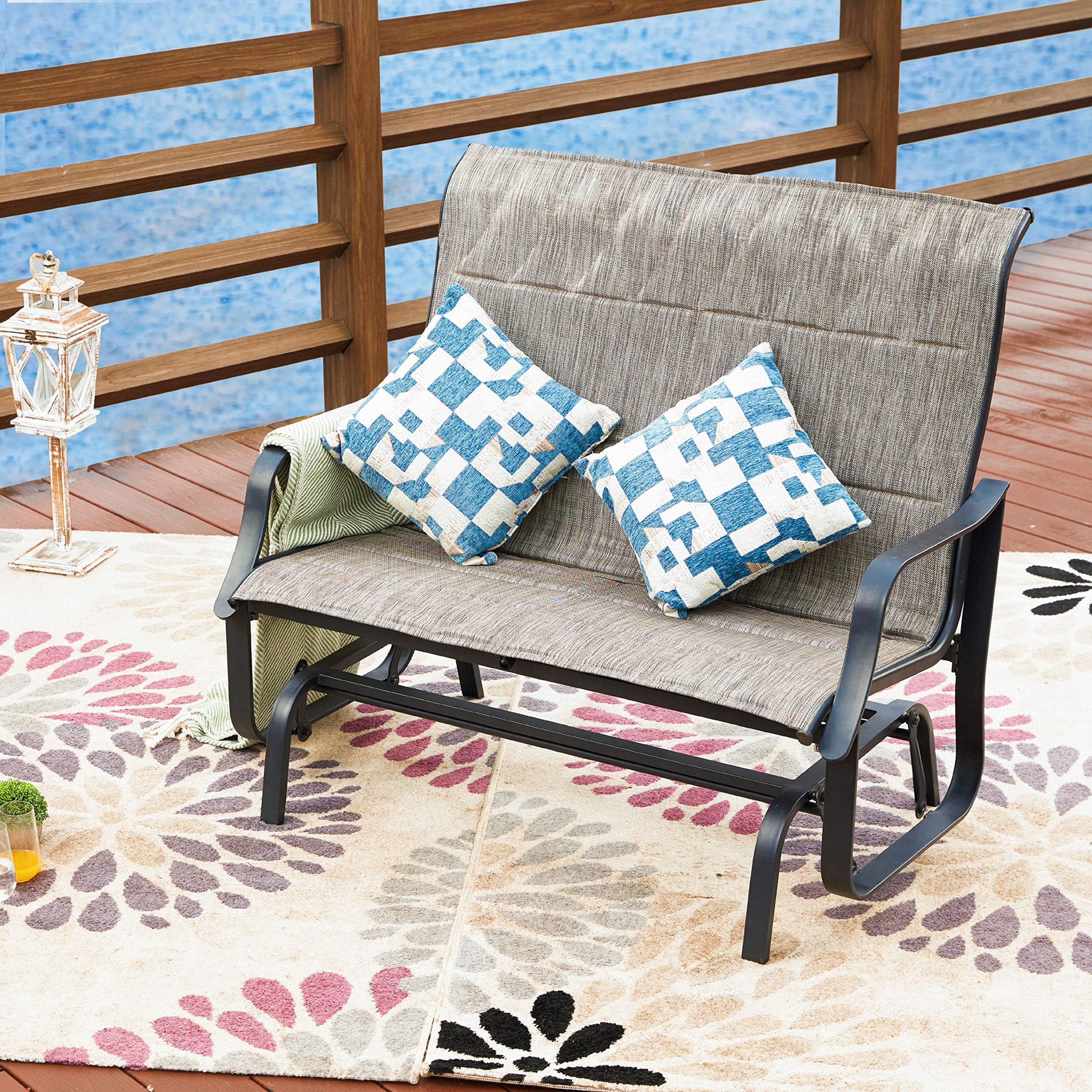Patio Outdoor Glider Seat Bench 2-Person Swing Loveseat Furniture Rocker Lounge Chair, Gray