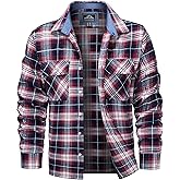 MAGCOMSEN Men's Flannel Shirts Cotton Long Sleeve Plaid Shirt Casual Fashion Button Up Shirts Jackets with 2 Pockets