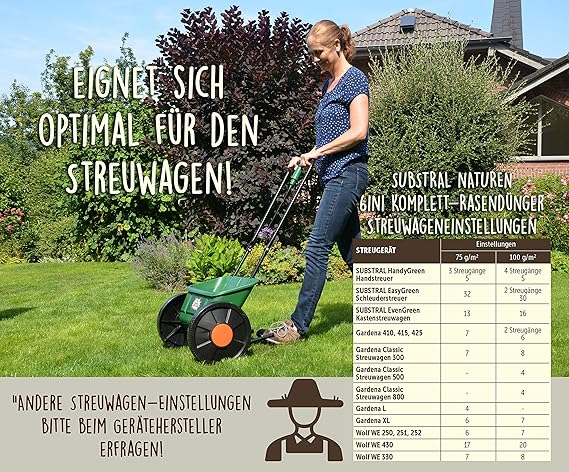 Substral Naturen 6 In 1 Complete Lawn Fertiliser Green Lawn Instead Of Moss And Weeds With Instant And Long Lasting Effect Extra Limescale And Potassium Optimal In Spring And Autumn 100 Natural 10 Kg
