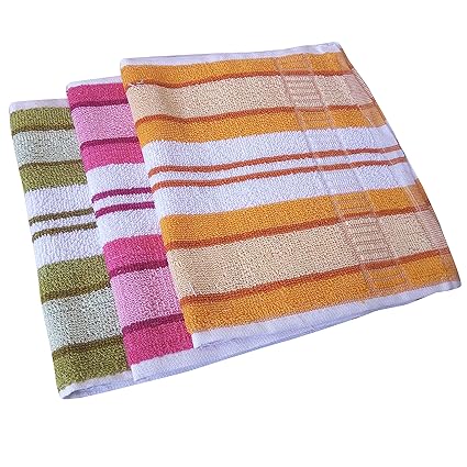 100% Cotton Terry Hand Towel (Pack of 3, Multi-Colour)